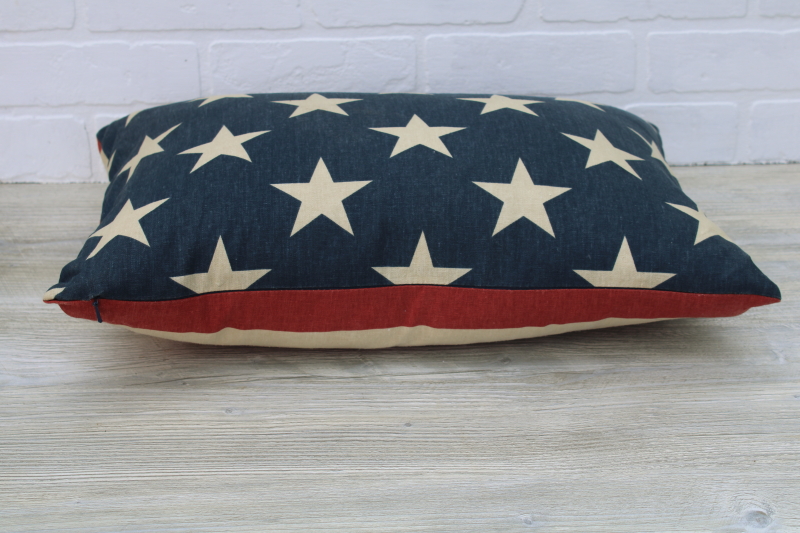photo of feather filled patriotic stars and stripes pillow, star print blue / red & white striped cotton #2