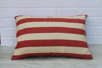catalog photo of feather filled patriotic stars and stripes pillow, star print blue / red & white striped cotton