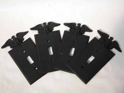 photo of federal eagle black cast metal light switch plates covers, new old stock vintage #1