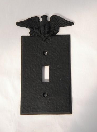 photo of federal eagle black cast metal light switch plates covers, new old stock vintage #2