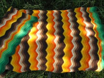 catalog photo of felted vintage crochet wool afghan throw blanket, orange/brown/green