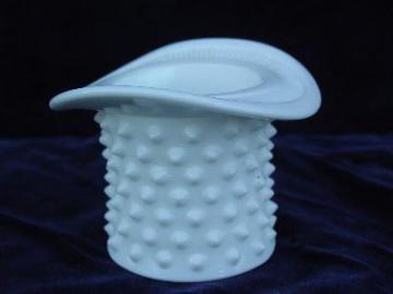 catalog photo of fenton hobnail pattern vintage milk glass hat