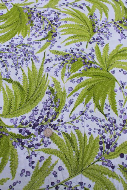 fern print vintage fabric, barkcloth textured cotton decorator ...