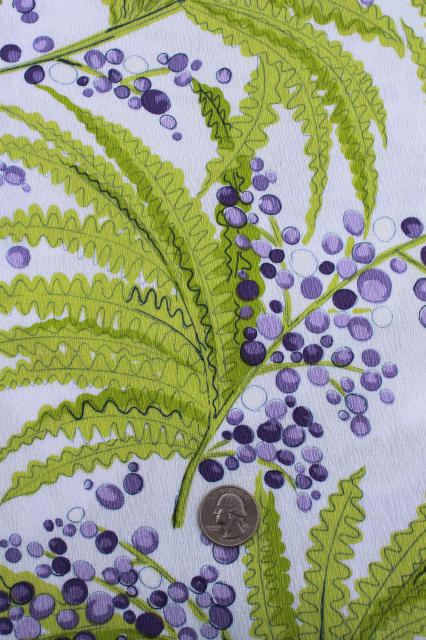 fern print vintage fabric, barkcloth textured cotton decorator ...