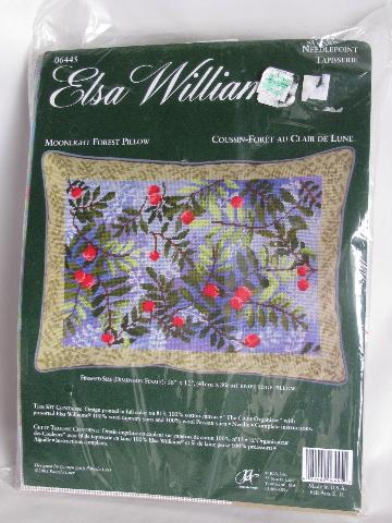 photo of ferns & berries Elsa Williams needlepoint pillow kit, wool yarns #1