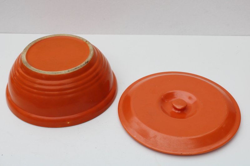 photo of fiesta orange mid-century mod vintage USA pottery kitchen mixing bowl w/ lid #4