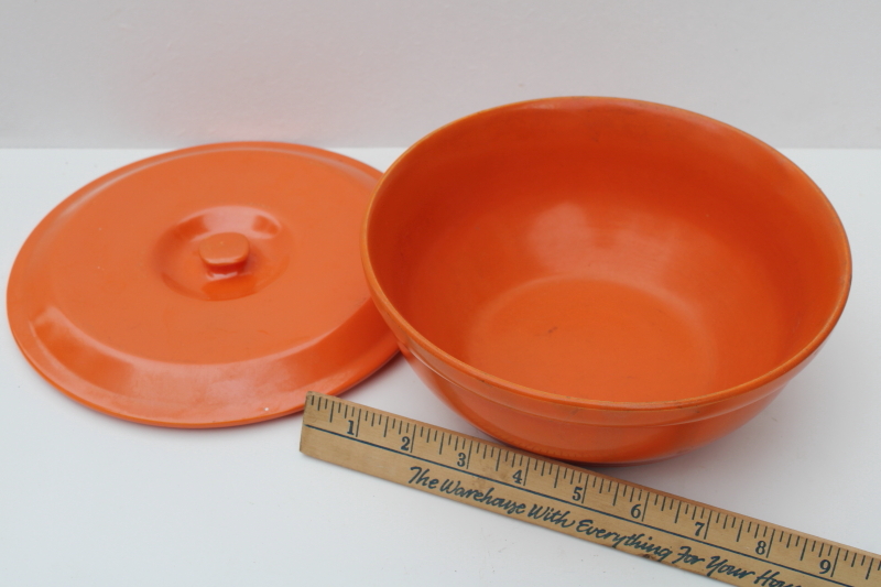 photo of fiesta orange mid-century mod vintage USA pottery kitchen mixing bowl w/ lid #7