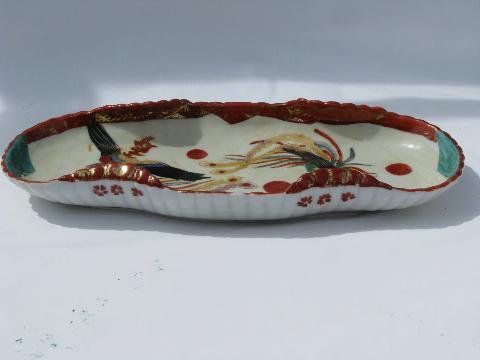 photo of fighting roosters, handpainted vintage oriental porcelain dish #2