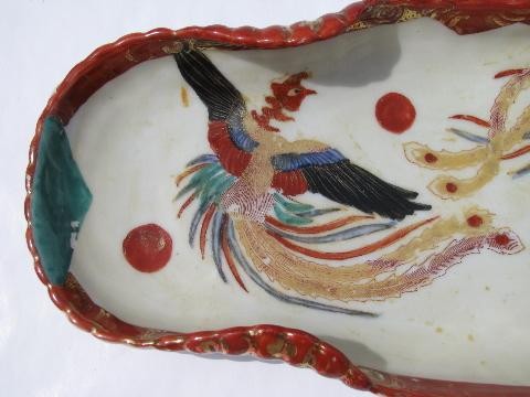 photo of fighting roosters, handpainted vintage oriental porcelain dish #3