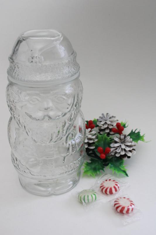 photo of figural Santa glass jar, vintage Christmas candy or peanuts jar, canister w/ lid #1