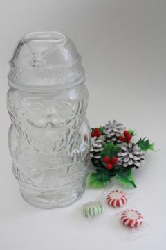 catalog photo of figural Santa glass jar, vintage Christmas candy or peanuts jar, canister w/ lid