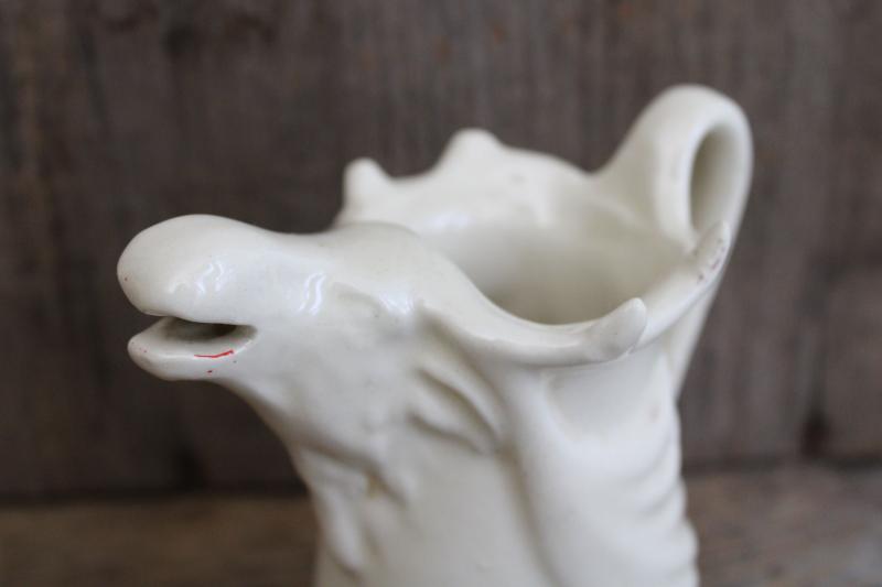 photo of figural moose pitcher, vintage matte ivory white pottery creamer, rustic decor #2