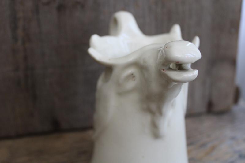 photo of figural moose pitcher, vintage matte ivory white pottery creamer, rustic decor #3