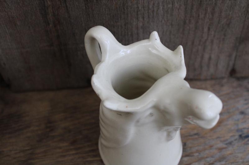 photo of figural moose pitcher, vintage matte ivory white pottery creamer, rustic decor #5