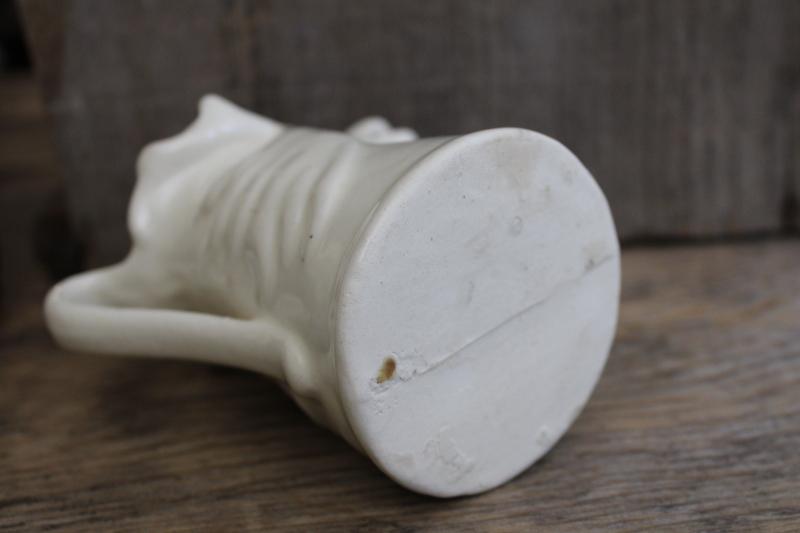 photo of figural moose pitcher, vintage matte ivory white pottery creamer, rustic decor #7