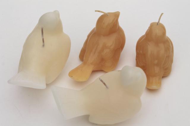 photo of figural wax bird candles, alabaster white & deep ivory colored dove candle lot #2