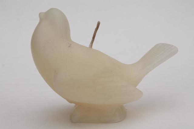 photo of figural wax bird candles, alabaster white & deep ivory colored dove candle lot #4