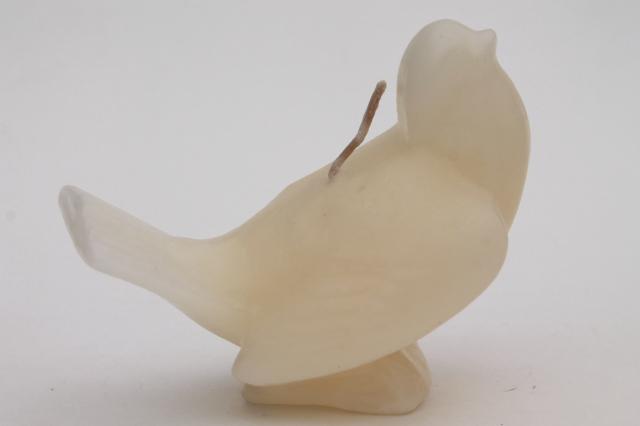 photo of figural wax bird candles, alabaster white & deep ivory colored dove candle lot #5