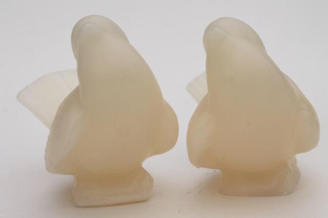 photo of figural wax bird candles, alabaster white & deep ivory colored dove candle lot #6