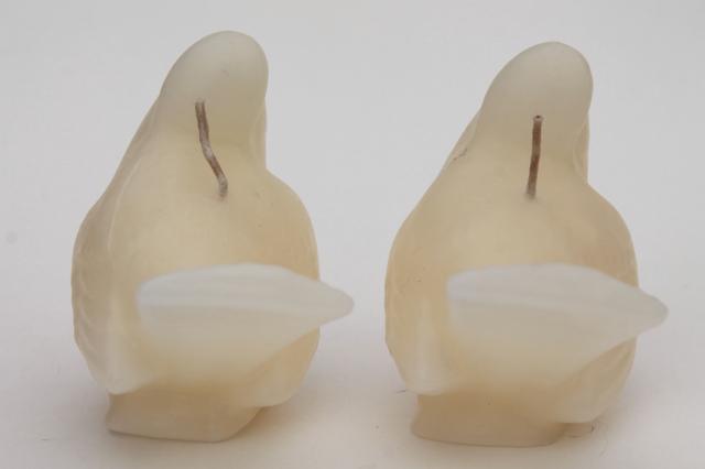 photo of figural wax bird candles, alabaster white & deep ivory colored dove candle lot #7