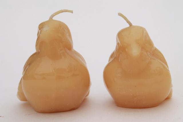 photo of figural wax bird candles, alabaster white & deep ivory colored dove candle lot #10