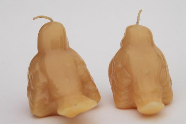 photo of figural wax bird candles, alabaster white & deep ivory colored dove candle lot #11