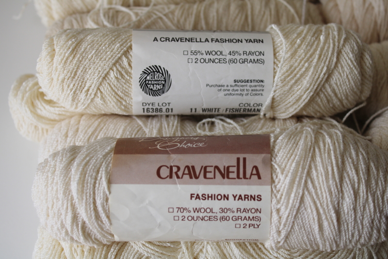 photo of fine boucle texture wool rayon blend yarn, fingering weight Melrose Cravenella ivory white #2