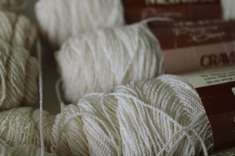 photo of fine boucle texture wool rayon blend yarn, fingering weight Melrose Cravenella ivory white #5