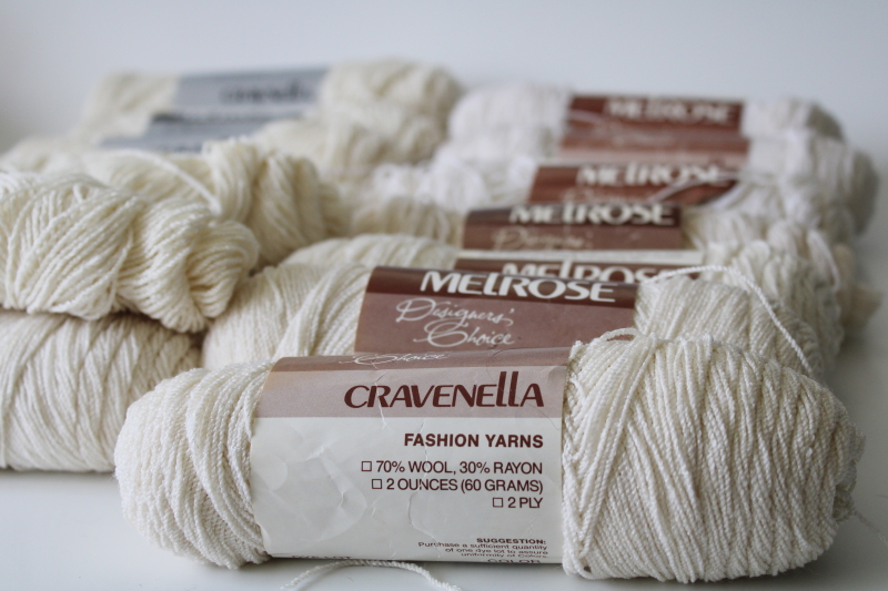 photo of fine boucle texture wool rayon blend yarn, fingering weight Melrose Cravenella ivory white #6