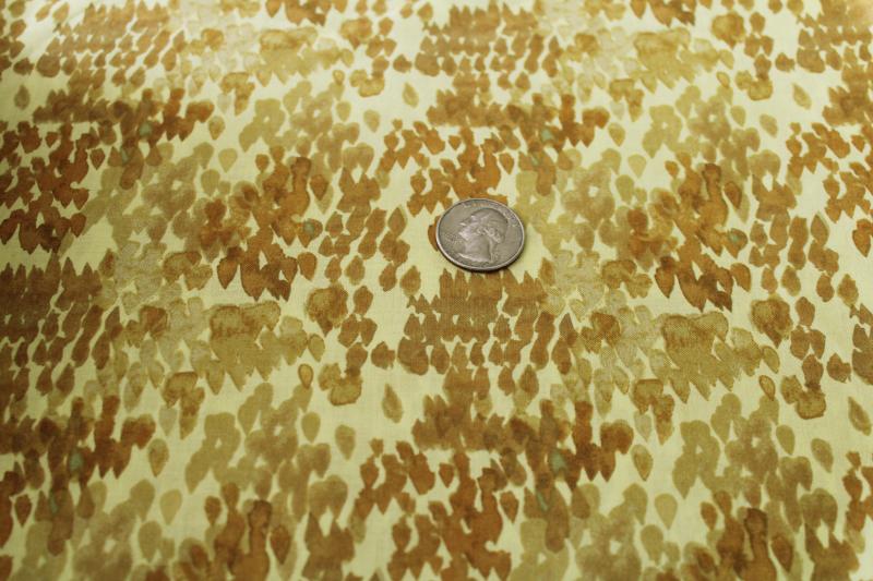 photo of fine cotton lawn fabric, Windham 'flora' print abstract in brown on golden yellow #2