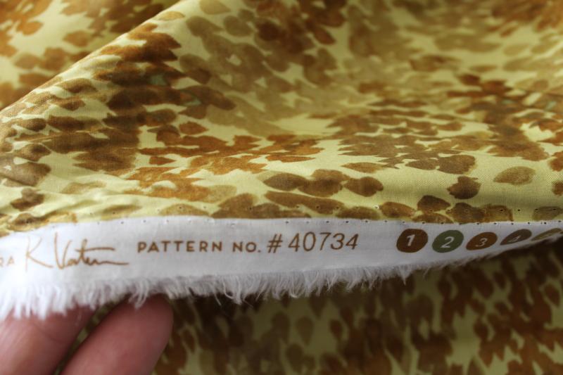 photo of fine cotton lawn fabric, Windham 'flora' print abstract in brown on golden yellow #5