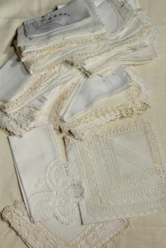 catalog photo of fine cotton & linen lace edged handkerchiefs Madeira and Swiss embroidery, vintage hankies lot