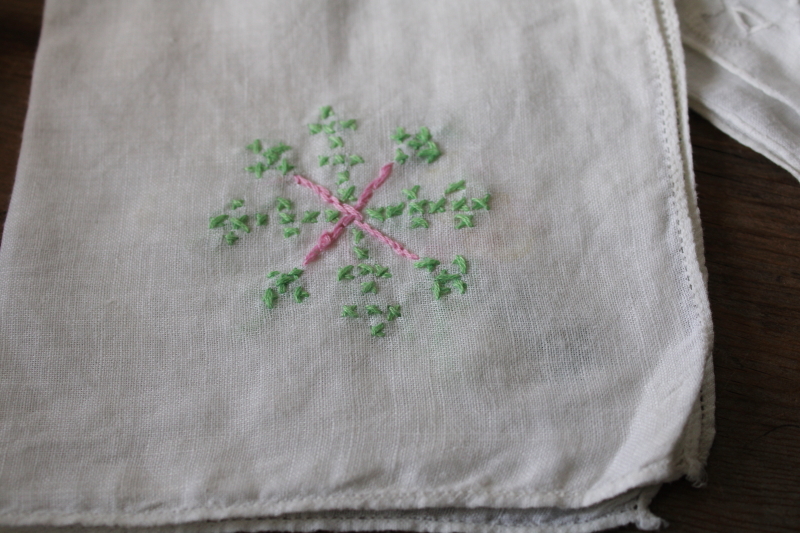 photo of fine handkerchief linen hankies, lace edging, white on white embroidery A monogram cotton hanky #2