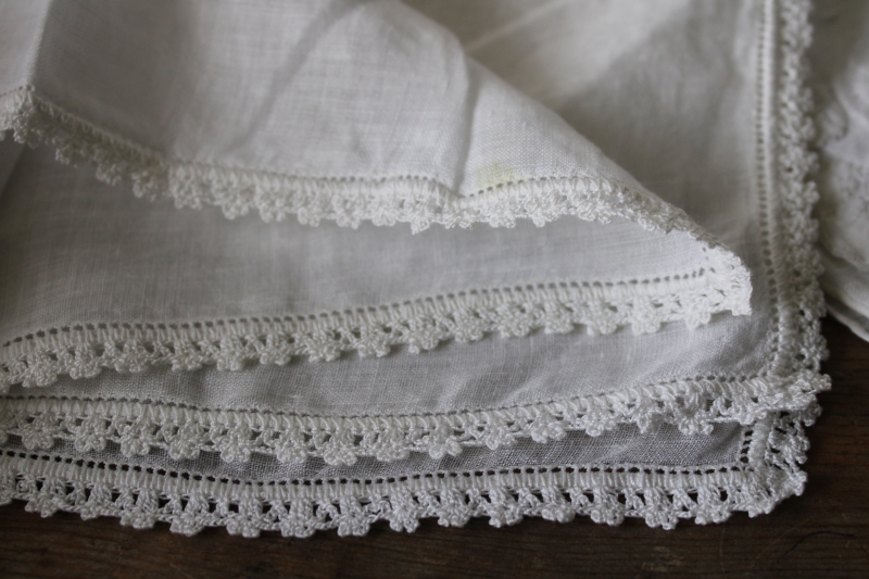 photo of fine handkerchief linen hankies, lace edging, white on white embroidery A monogram cotton hanky #3