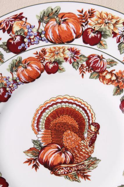 photo of fine stoneware Thanksgiving china dinnerware w/ turkey & fall harvest pumpkins #7