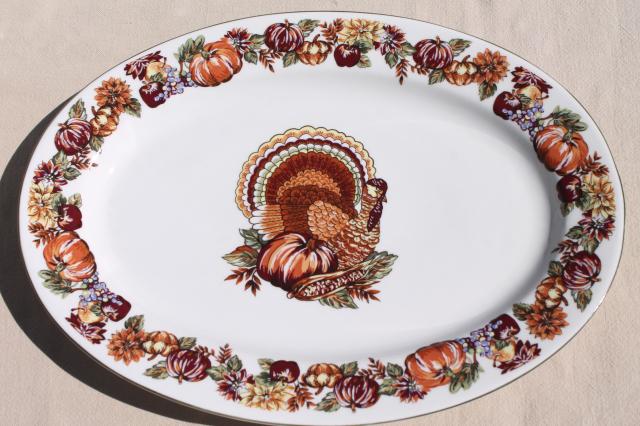 photo of fine stoneware Thanksgiving china dinnerware w/ turkey & fall harvest pumpkins #11