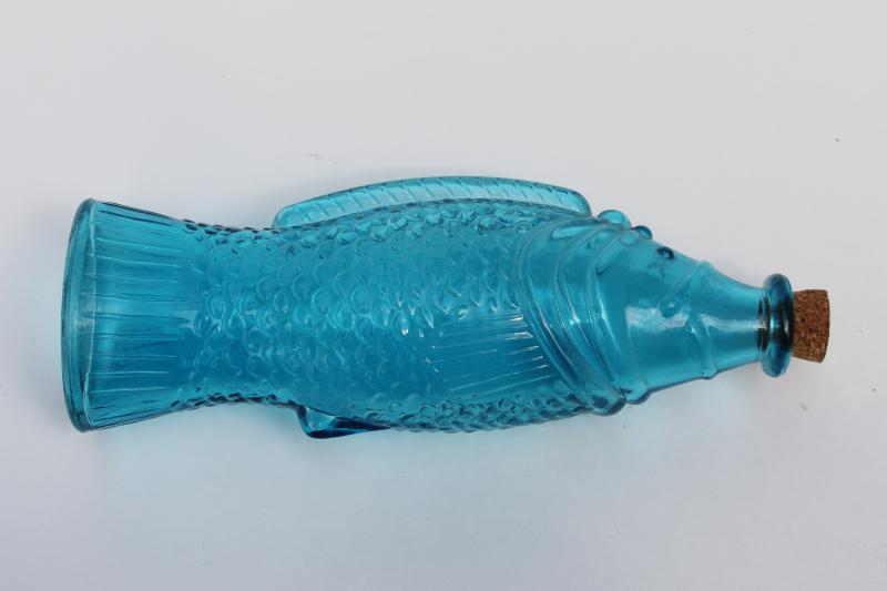 photo of fish shape figural glass bottle w/ aqua tint, mermaid style beach or lake house decor #2