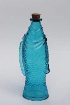 catalog photo of fish shape figural glass bottle w/ aqua tint, mermaid style beach or lake house decor