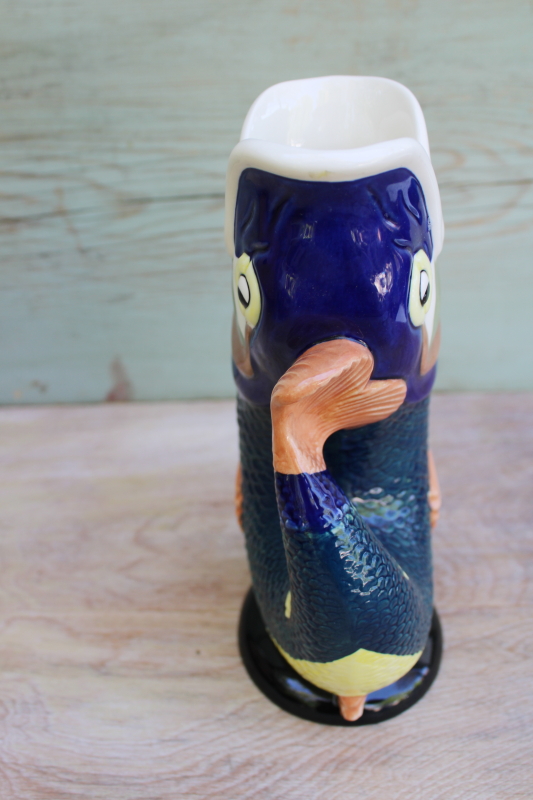 photo of fish shaped gluggle jug, Wade ceramics vintage hand painted figural pitcher #4