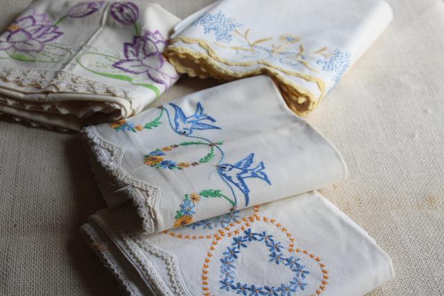 photo of fixer uppers linens to soak or upcycle, lot vintage pillowcases w/ embroidery & crochet lace #2