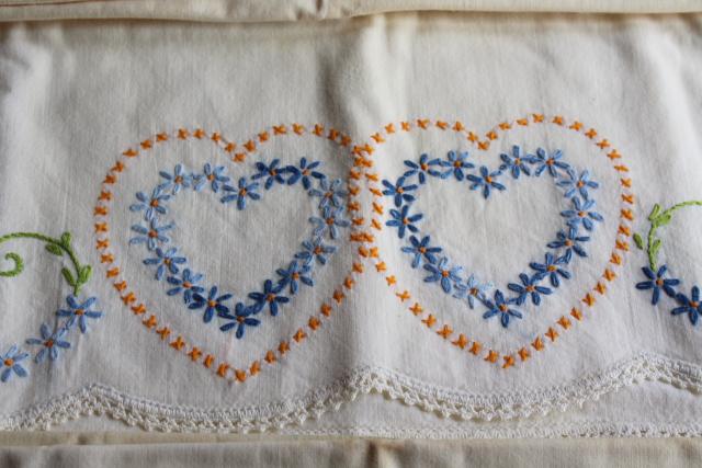 photo of fixer uppers linens to soak or upcycle, lot vintage pillowcases w/ embroidery & crochet lace #4