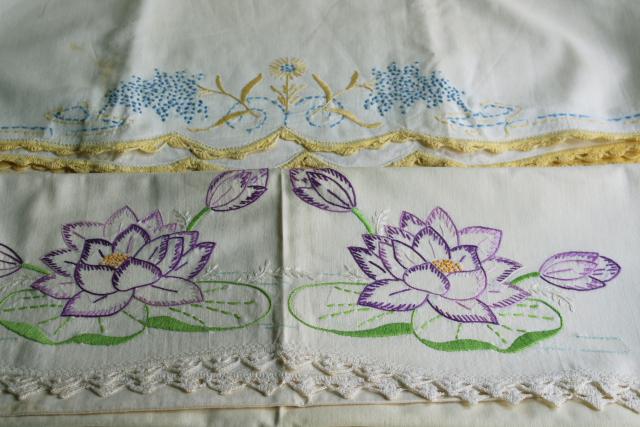 photo of fixer uppers linens to soak or upcycle, lot vintage pillowcases w/ embroidery & crochet lace #5