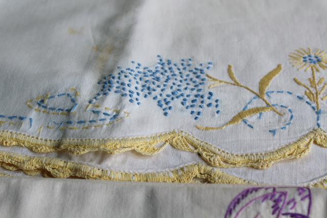 photo of fixer uppers linens to soak or upcycle, lot vintage pillowcases w/ embroidery & crochet lace #6