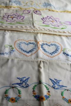 catalog photo of fixer uppers linens to soak or upcycle, lot vintage pillowcases w/ embroidery & crochet lace