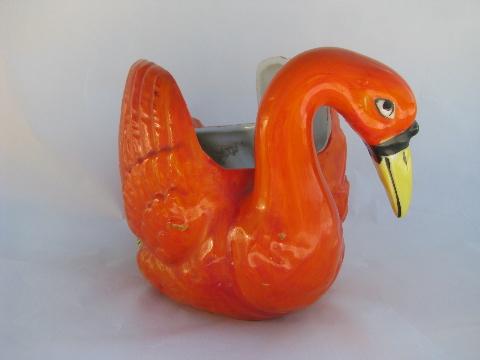 photo of flame orange deco swan, vintage Made in Japan painted china planter #2