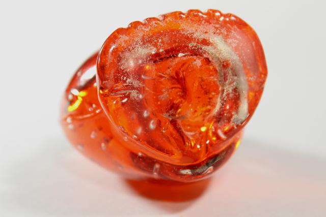 photo of flame orange hand blown art glass paper weight figurine, retro owl figure #7