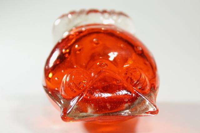 photo of flame orange hand blown art glass paper weight figurine, retro owl figure #8