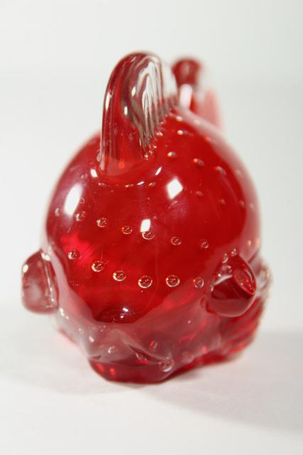 photo of flame red orange goldfish paperweight, controlled bubbles art glass figurine #2