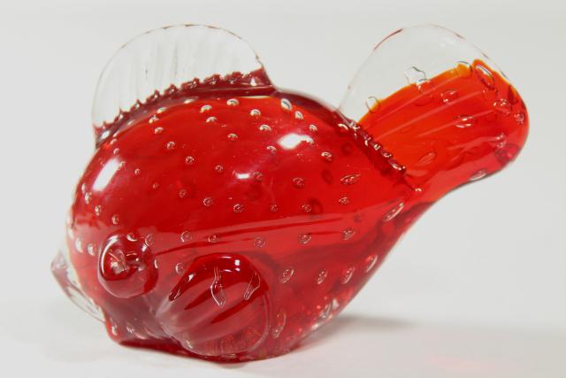 photo of flame red orange goldfish paperweight, controlled bubbles art glass figurine #5