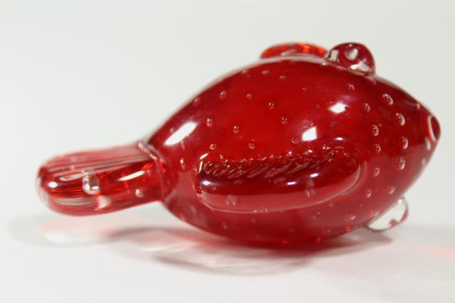 photo of flame red orange goldfish paperweight, controlled bubbles art glass figurine #7